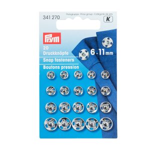 Sew On Snap Fasteners, 6-11mm, Silver Colour, Pack of 20 (341270)
