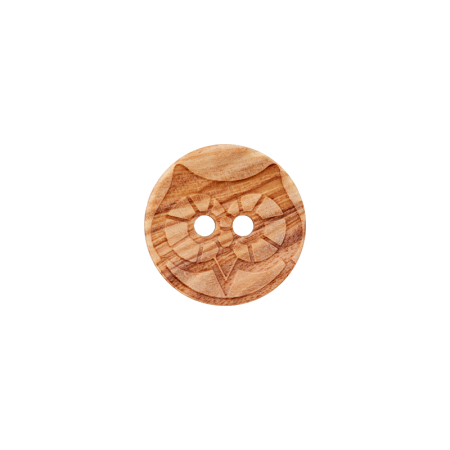 Wooden button 2-hole owl 15mm beige