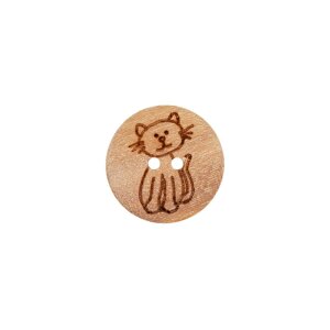 Wooden button 2-hole cat 15mm brown
