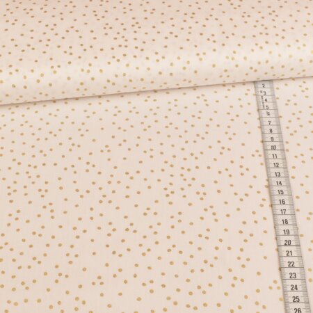 cotton fabric foil print - golden dots on white