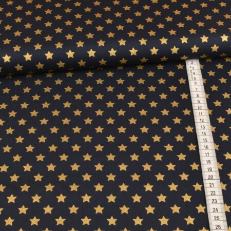 cotton fabric foil print - golden stars on navy