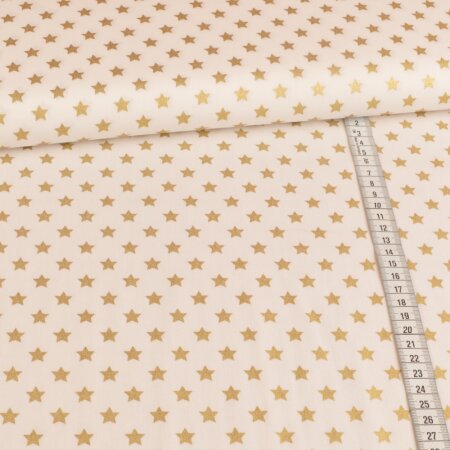 cotton fabric foil print - golden stars on white