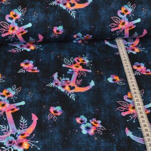 Jersey Colorful Maritime Blossoms Anker on Jeans  - Glitzerpüppi In House Design
