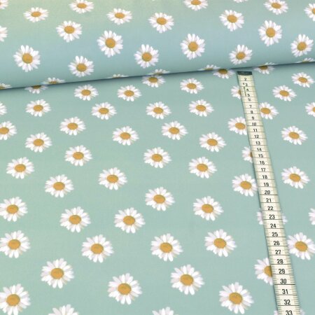 Functional jersey swimwear sports jersey bathing fabric daisies on mint