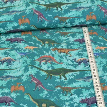 Functional jersey swimwear sports jersey bathing fabric dinos on petrol