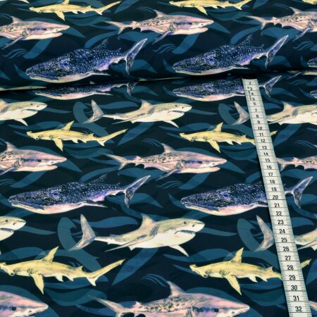 Functional jersey swimwear sports jersey swimwear fabric shark attack on navy